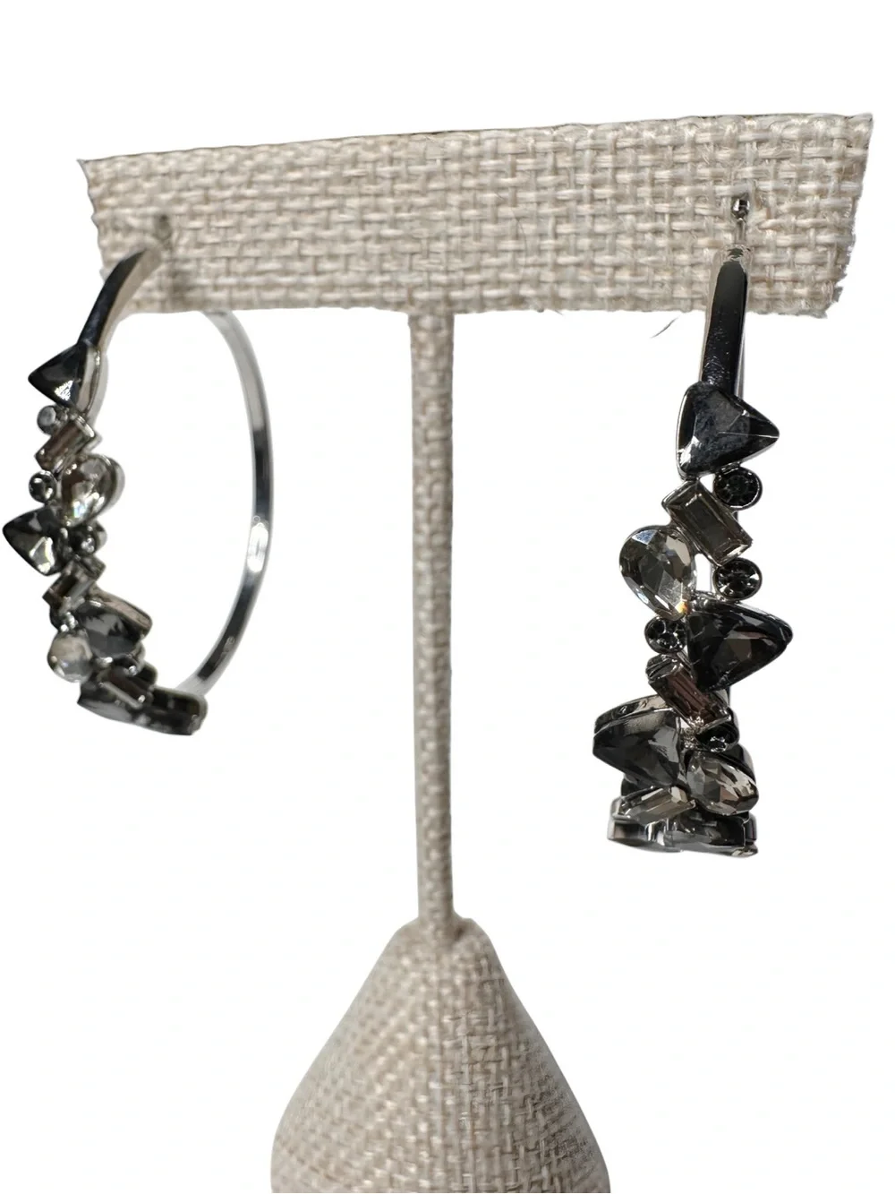 Silver Crystal Embellished Hoop Earrings - Women Jewelry